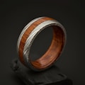 Damascus Wood Wedding Band, Men Damascus Steel Whiskey Barrel Ring Unique Engagement Damascus Steel Ring, 8mm ring Gift for Him Ring for Men