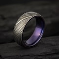 Unique Titanium Damascus Random Pattern Groomsmen Titanium Ring For Men Engagement Ring, Colorful Titanium Heat Anodized Women Damascus Ring