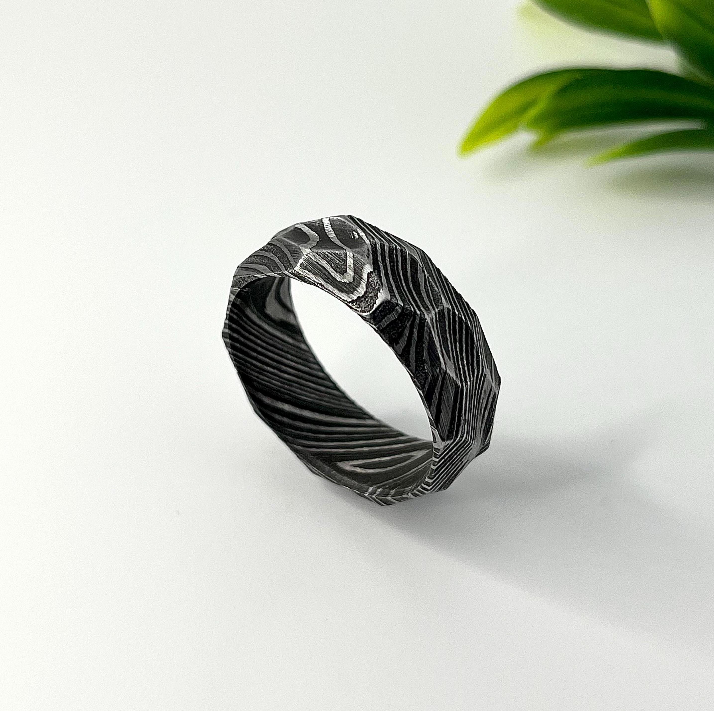 Handmade Hammered Damascus Ring