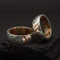 Damascus Steel Whiskey Barrel Rings Dome Promise Ring Wood Wedding Ring Damascus Steel Rings Wood Inlay Copper Engagement Ring Wedding Band