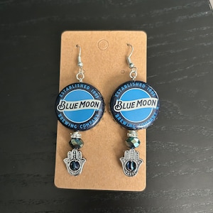 Blue Moon Bottle Cap Earrings | Unique Earrings | Upcycled Earrings | Fun Earrings