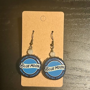 Blue Moon Bottle Cap Earrings | Unique Earrings | Upcycled Earrings | Fun Earrings