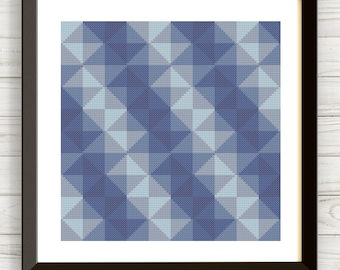 Cross Stitch Pattern - Tessellating Triangles Blue