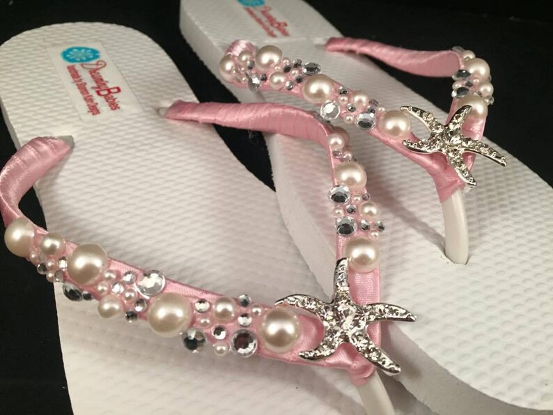 Your Choice Shoshanna Wedding Sandals Starfish Bridal Flip Flops Nautical Flip Flops Custom Dancing Shoes for Destination Beach Wedding