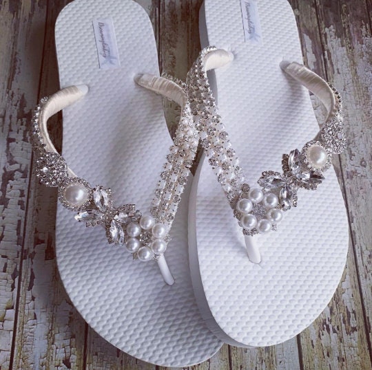 Rhinestone Bridal Flip Flops Custom Crystal Shoes Jordan | Etsy