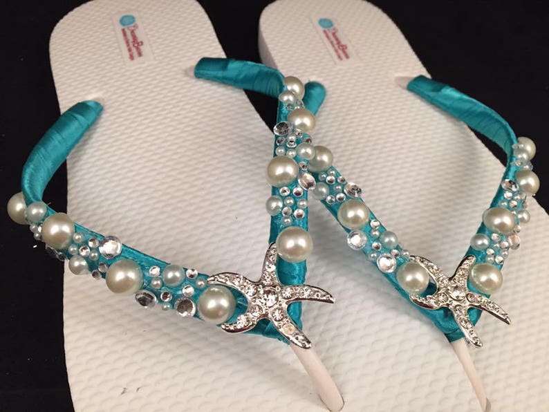 Starfish Bridal Flip Flops Shoshanna Wedding Sandals | Etsy