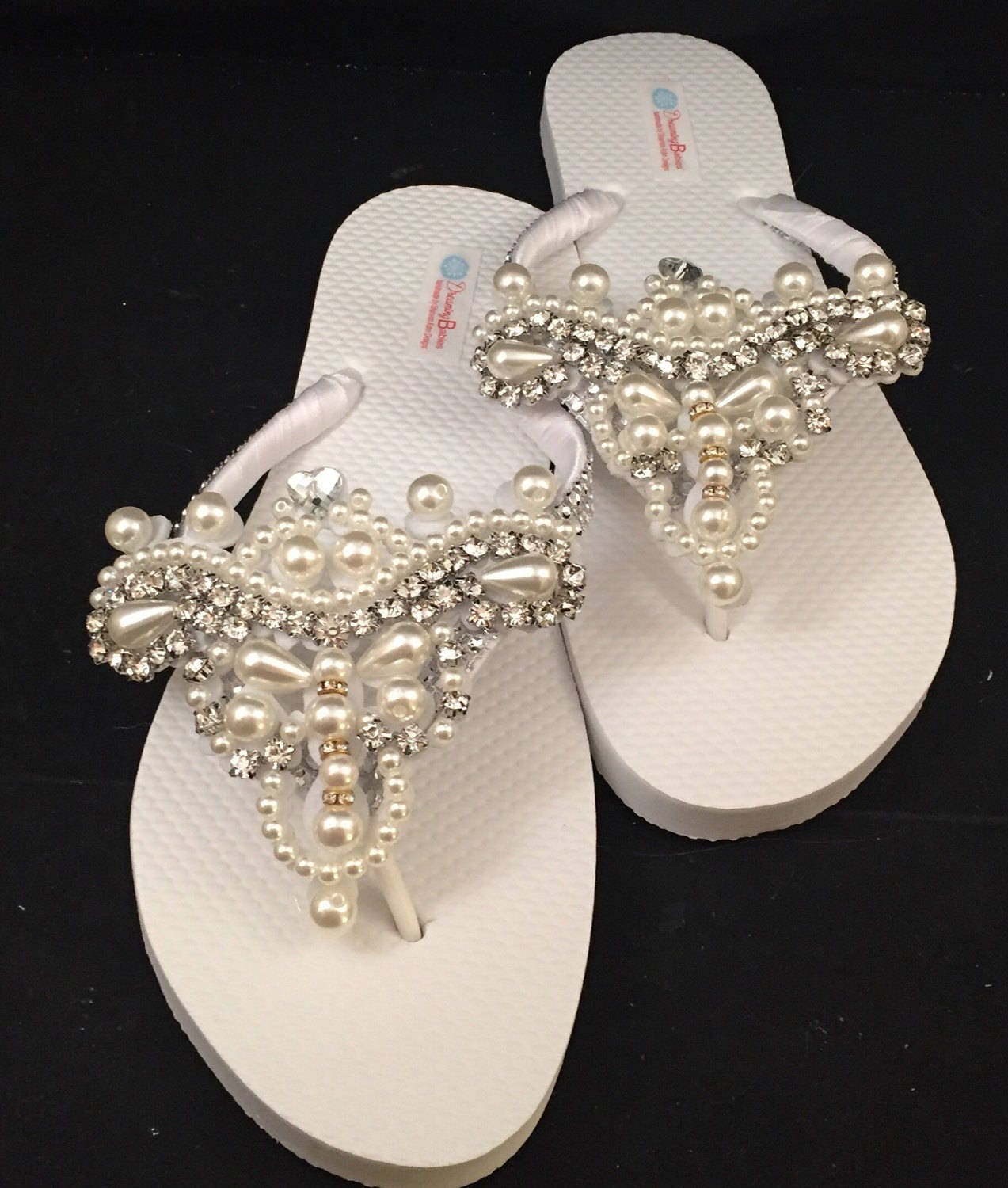 Pearl Rhinestone Bridal Flip Flops Custom Amelia Bling | Etsy