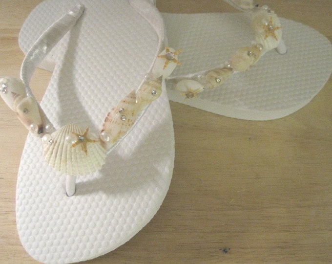 Deluxe Beach Bride Flip Flops With Starfish, Pearls, Crystals and ...