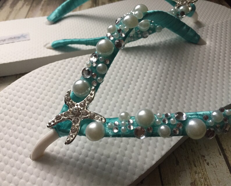 Shoshanna Wedding Sandals Custom Dancing Shoes for Destination Beach Wedding Your Choice Starfish Bridal Flip Flops Nautical Flip Flops