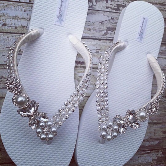 Rhinestone Bridal Flip Flops Custom Crystal Shoes Jordan | Etsy