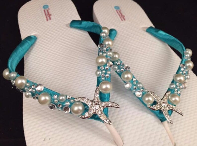 Shoshanna Wedding Sandals Custom Dancing Shoes for Destination Beach Wedding Your Choice Starfish Bridal Flip Flops Nautical Flip Flops
