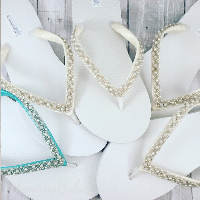 Beaded Bridal Flip Flops Custom Emma Pearl Flip Flops Beach | Etsy