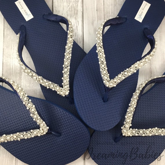Pearl Bridal Flip Flops Custom Beaded Wedding Sandals Satin | Etsy