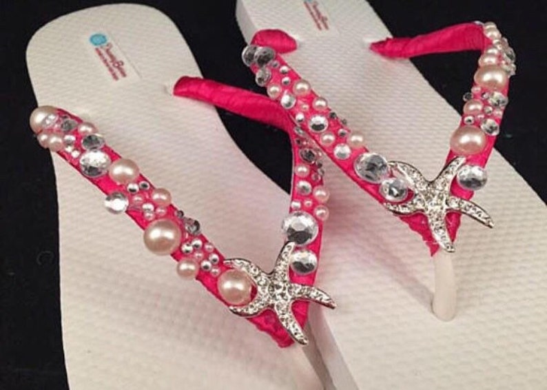 Shoshanna Wedding Sandals Custom Dancing Shoes for Destination Beach Wedding Your Choice Starfish Bridal Flip Flops Nautical Flip Flops