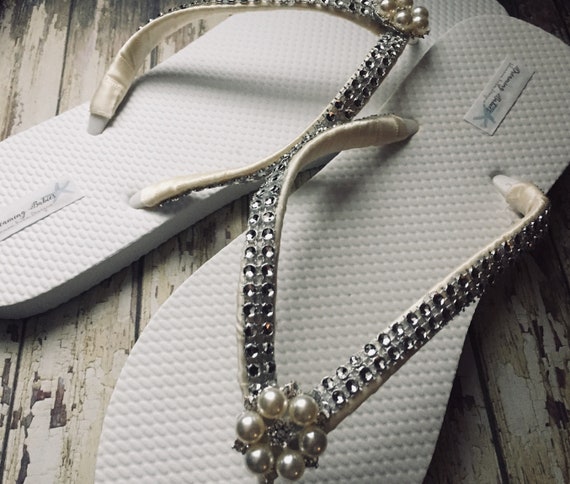 Annabeth Bridal Flip Flops Custom Flip Flops Pearl Gem