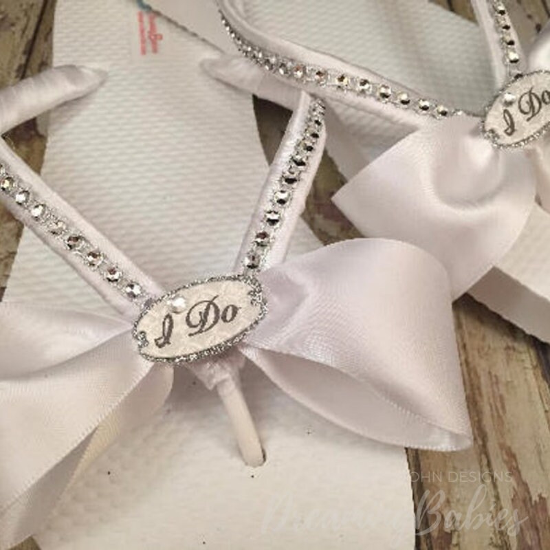I Do Bridal Flip Flops, Custom White Wedding Flip Flops, I Do Wedding…