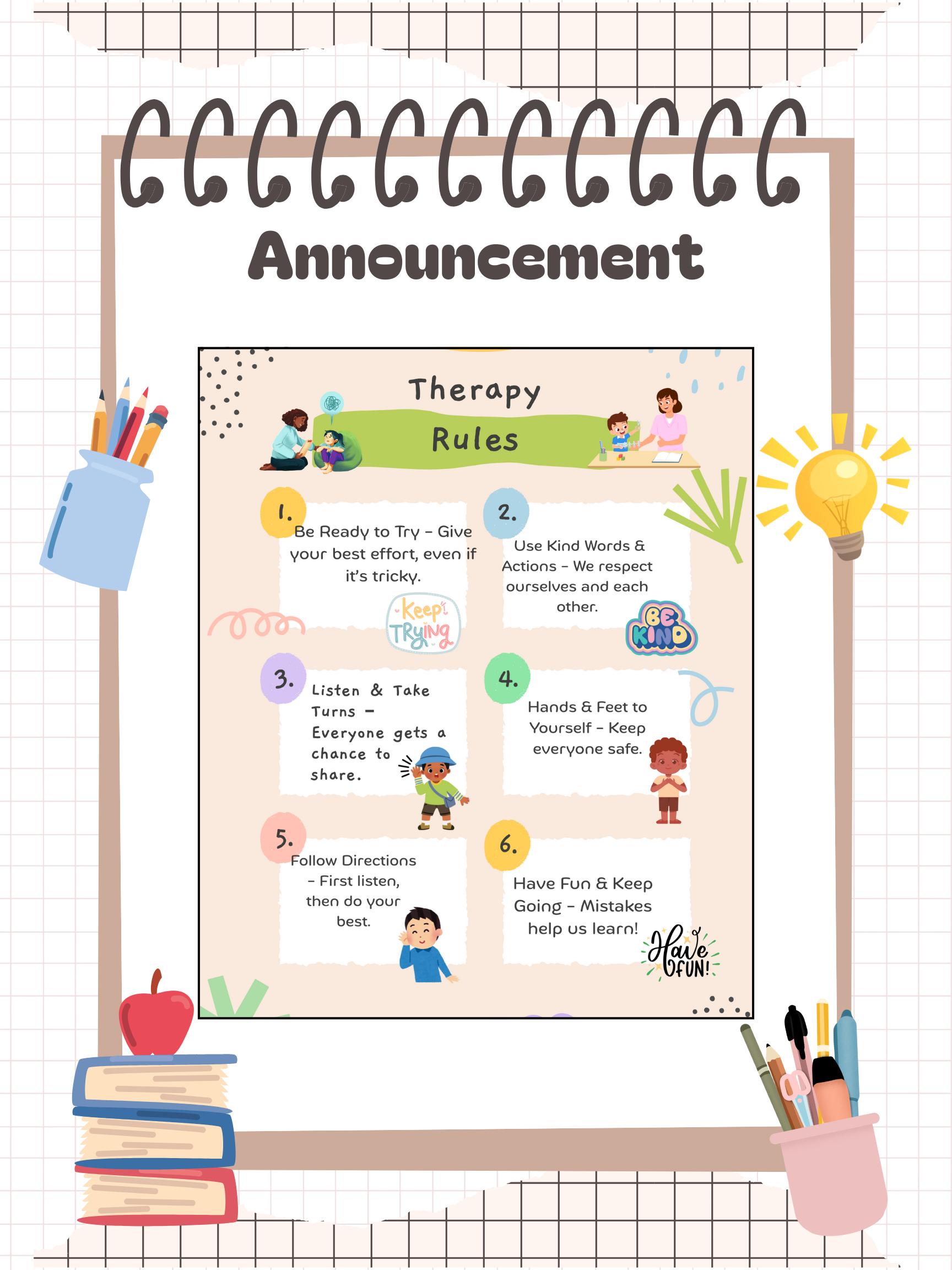 Editable Therapy Rules Poster: OT, PT, SLP Room Decor (digital Download ...