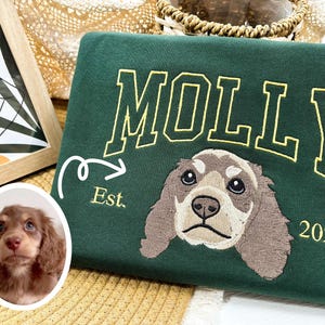 Sweat à capuche personnalisé pour chien avec nom de chien brodé, sweat-shirt personnalisé avec visage d'animal de compagnie à partir de votre photo, sweat-shirt universitaire, cadeau pour chien, papa/maman