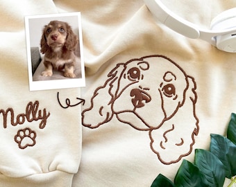 Custom Embroidered Pet Sweatshirts with Pet Photo and Name,Personalised Embroidered Dog Sweatshirt with Portrait from Photo,Gift for Dog Dad