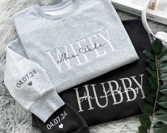 Custom Embroidered Wifey Sweatshirt,Custom last name Bridal Sweatshirt,Engagement Sweatshirt,Personalized Wifey/Hubby Sweatshirt