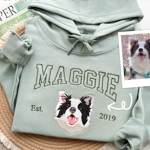 Custom Dog Hoodie Embroidered Dog Name, Personalized Pet Face Sweatshirt from Your Photo, Varsity Sweatshirt,Gift for Dog Dad/Mom