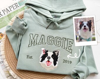 Bestickter Hundename, personalisiertes Haustier-Gesicht-Sweatshirt von Ihrem Foto, Varsity-Sweatshirt, Geschenk für Hundevater / -mutter