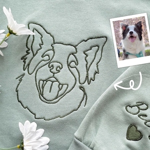 Custom Embroidered Pet Sweatshirts with Pet Photo and Name,Personalised one-line Pet Sweatshirt,Unisex Embroidered Hoodie,Gift for Dog Dad