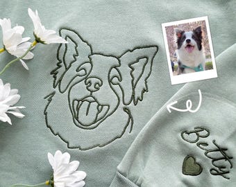 Custom Embroidered Pet Sweatshirts with Pet Photo and Name,Personalised one-line Pet Sweatshirt,Unisex Embroidered Hoodie,Gift for Dog Dad