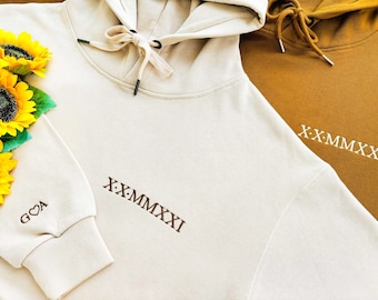 Custom Embroidered Roman Numeral Hoodiet,Personalized Date and Initial Hoodie,Anniversary date hoodiet,Wedding Date