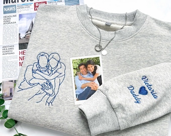 Embroidered Photo Portrait Sweatshirt, Personalized Father's Day Gift