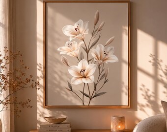 White Lily Poster | Elegant Botanical Wall Art | Neutral Floral Matte Print | Minimalist Flower Decor