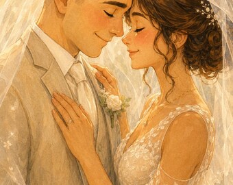 Custom Wedding Portrait from Photo, Storybook Illustration, Digital File or Matte Poster