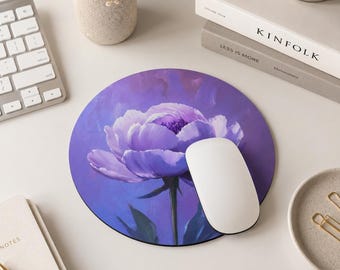 Round Lavender Peony Mouse Pad | Floral Desk Accessory | Pastel Flower Mousepad | Non Slip Desk Decor