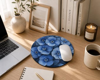 Forget Me Not Round Mouse Pad | Blue Floral Desk Accessory | Botanical Mousepad | Elegant Desk Decor
