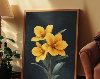 Yellow Orchid Illustration Poster | Matte Botanical Wall Art Vertical | Floral Art Print | Elegant Flower Design | Unframed