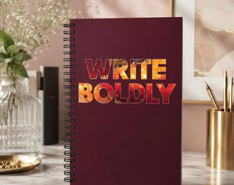 Write Boldly Notebook, Burgundy Spiral Notebook, Dotted Writing Journal, Writer Notebook, Author Gift, Creative Writing Notebook