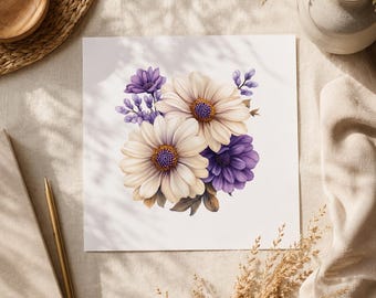 Purple Aster Poster | Botanical Flower Wall Art | Lavender Floral Print | Elegant Floral Wall Decor | Modern Botanical Art