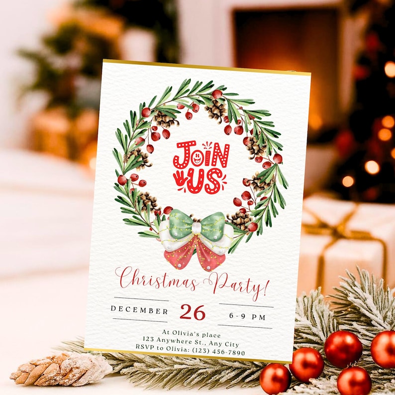 Editable Christmas Party Invitation Template Retro Holiday Party