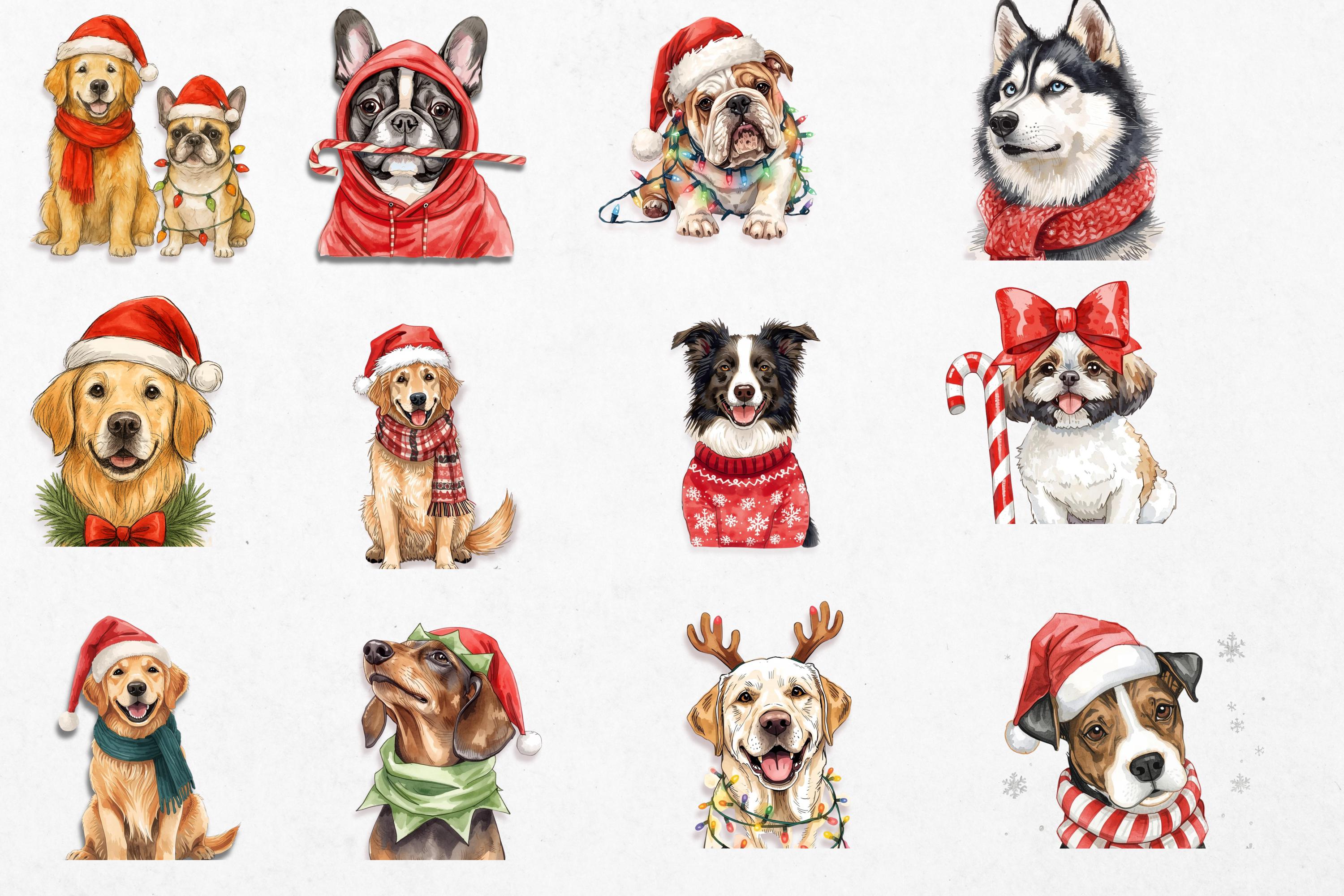 Christmas Dog Clipart Bundle | Watercolor Puppy Illustrations (png ...