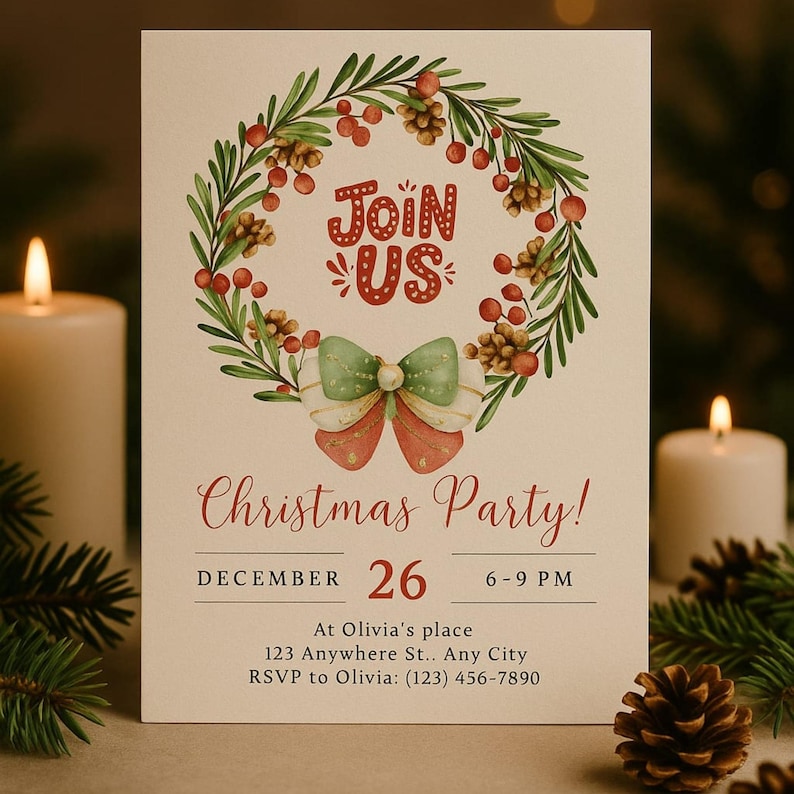 Editable Christmas Party Invitation Template Retro Holiday Party