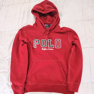Polo Ralph Lauren Red Plaid Hoodie Mens Medium Soft Cotton Spell Out Sweatshirt Preppy Streetwear Pullover Sweater Men's Polo Hoodie