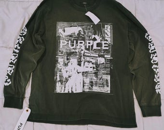 Camiseta de manga larga Purple Brand, negra, con estampado gráfico, estilo streetwear, talla grande, nueva con etiquetas, de algodón, estilo vintage, de diseñador, moda urbana, camiseta gráfica para hombre.