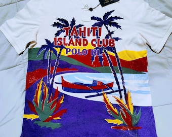 Polo Ralph Lauren Tahiti Island Club Polo Shirt BNWT Colorido Gráfico Resort Vacation Summer Diseñador Streetwear Corte Clásico