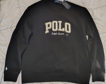 Sudadera Polo Ralph Lauren de cuello redondo, negra, con logo estampado, talla grande, nueva con etiquetas, estilo vintage, ropa urbana, regalo para hombre.