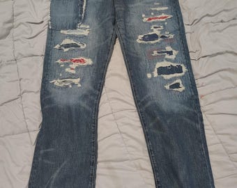 Vaqueros desgastados con parches de Polo Ralph Lauren, corte clásico, 32 x 34, color BNWT