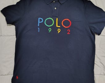 Polo Ralph Lauren POLO 1992 Camisa Polo Bordada Azul Marino Talla XL