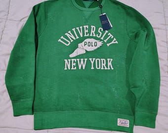Sudadera Polo Ralph Lauren University New York, verde, talla grande, BNWT, cuello redondo universitario