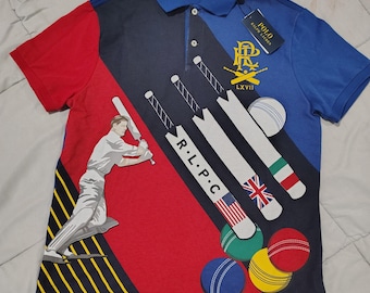 Polo Ralph Lauren Cricket Polo Shirt NWT Medium Custom Slim Fit Multicolor Graphic RLPC Flags Italy Cotton Mens Shirt Mens Polo Shirt