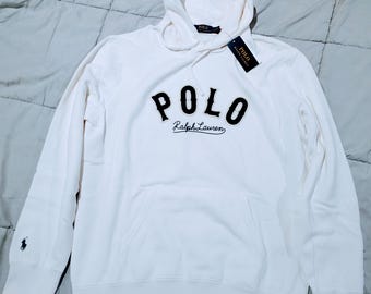 Sudadera con capucha blanca Polo Ralph Lauren talla grande, nueva con etiquetas, de chenilla, con logo, estilo urbano, sudadera de diseñador, estilo vintage, regalo para hombre.