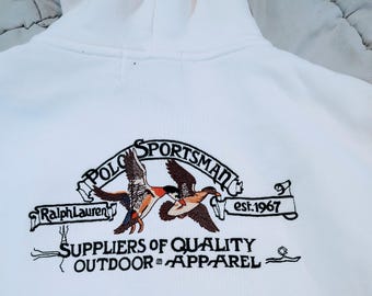 Sudadera con capucha Polo Ralph Lauren, sudadera con capucha bordada Polo Sportsman Duck, sudadera con capucha Polo Country Outdoor Apparel con cremallera completa, color blanco, talla mediana para hombre, nueva con etiquetas.